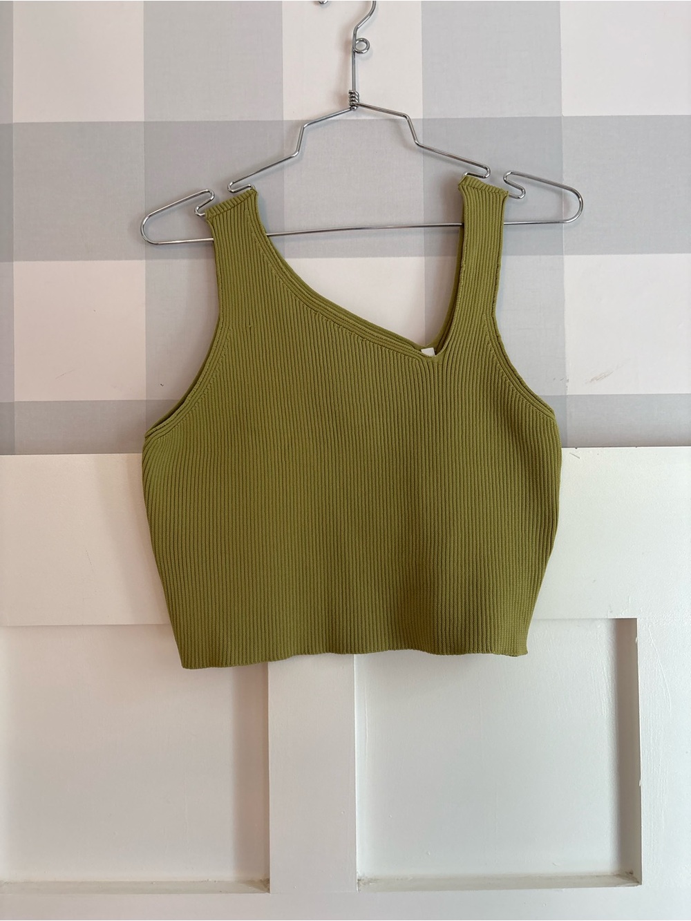 Only Light Olive One-Shoulder Ribbed Cropped Tank XL - Picture 5 of 7